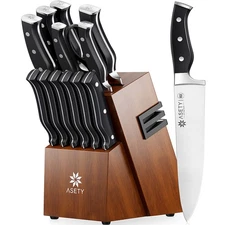 15 PCS Kitchen Knife Set With Built-in Knife Sharpener Block, Stainless Steel