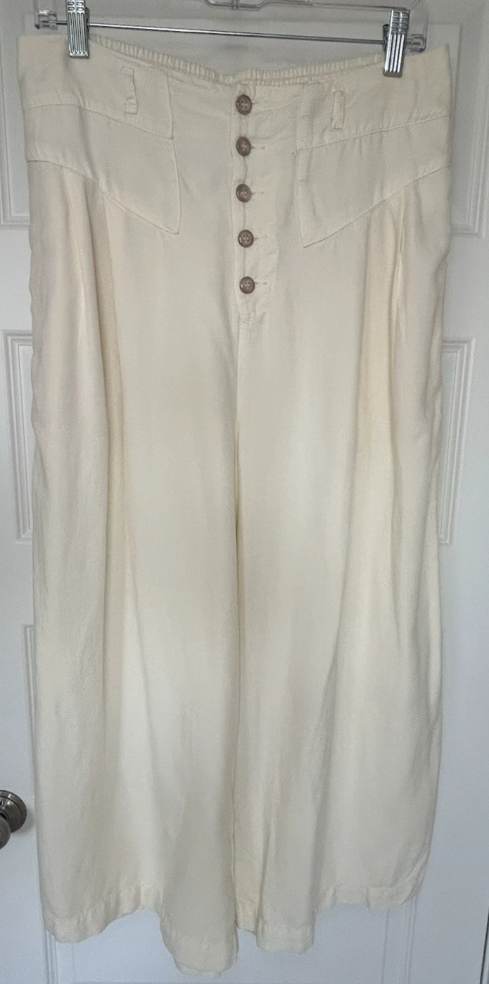 Anthropologie Oceanside Cropped Pants Wide Leg Linen Blend Womens Size Medium