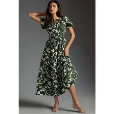 by Anthropologie Somerset Maxi Dress Dark Green Motif