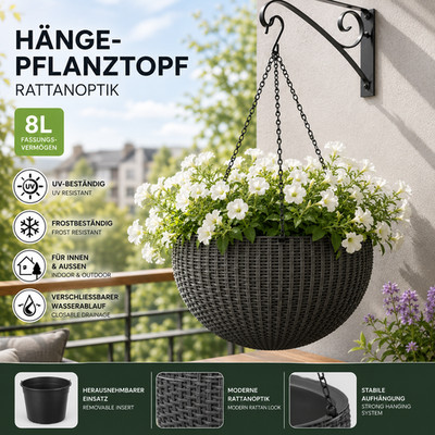 Keter Hängepflanztopf Rattanoptik 8L Wetterfest Balkon Terrasse Grau