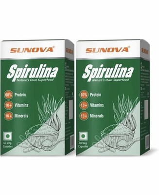 SUNOVA Spirulina Capsules  Superfood-60 Capsules (Pack Of 2)