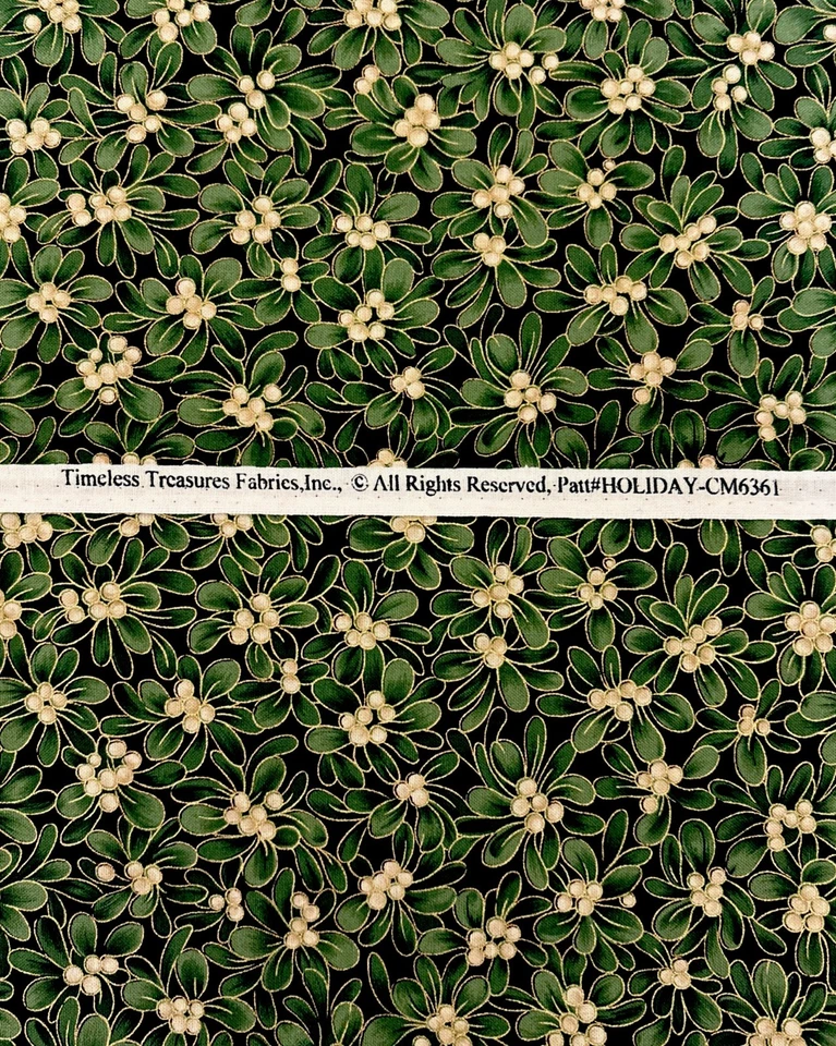 Acebo de Navidad dorado 100 % algodón tela tesoros atemporales CM6361 1,5 yardas Foto 4 de 4