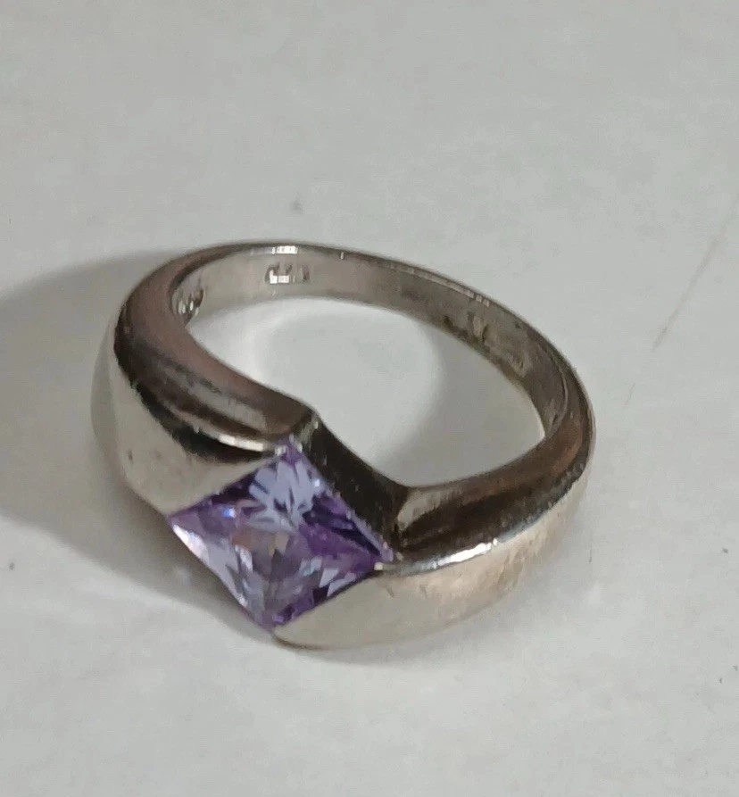 Bague Ancienne Argent Massif 925 - Taille 53 - Anneau Alliance Jonc Avec Pierre Rose