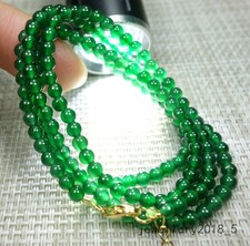 Certified Icy Green 100 Natural A jadeite jade 3.5mm Beads Necklace 20inches