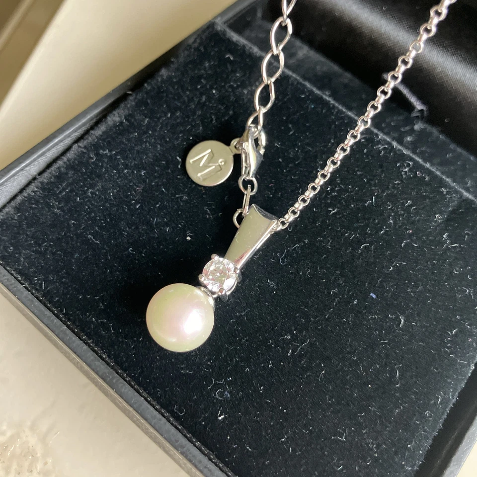 "Collar colgante de perlas simuladas de plata esterlina Majorica circonitas cúbicas 18""" Foto 3 de 4