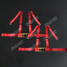 Pair Red Racing Seat Belt 4Pt 3 4 Point Safety Harness