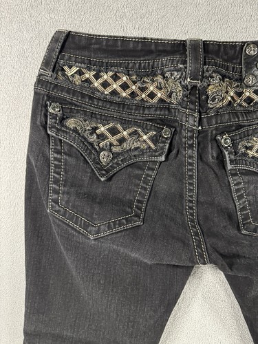 Miss Me Jeans Sz 32 Signature Skinny Sequined Rhinestone Pockets Black Jeans - Picture 14 of 19