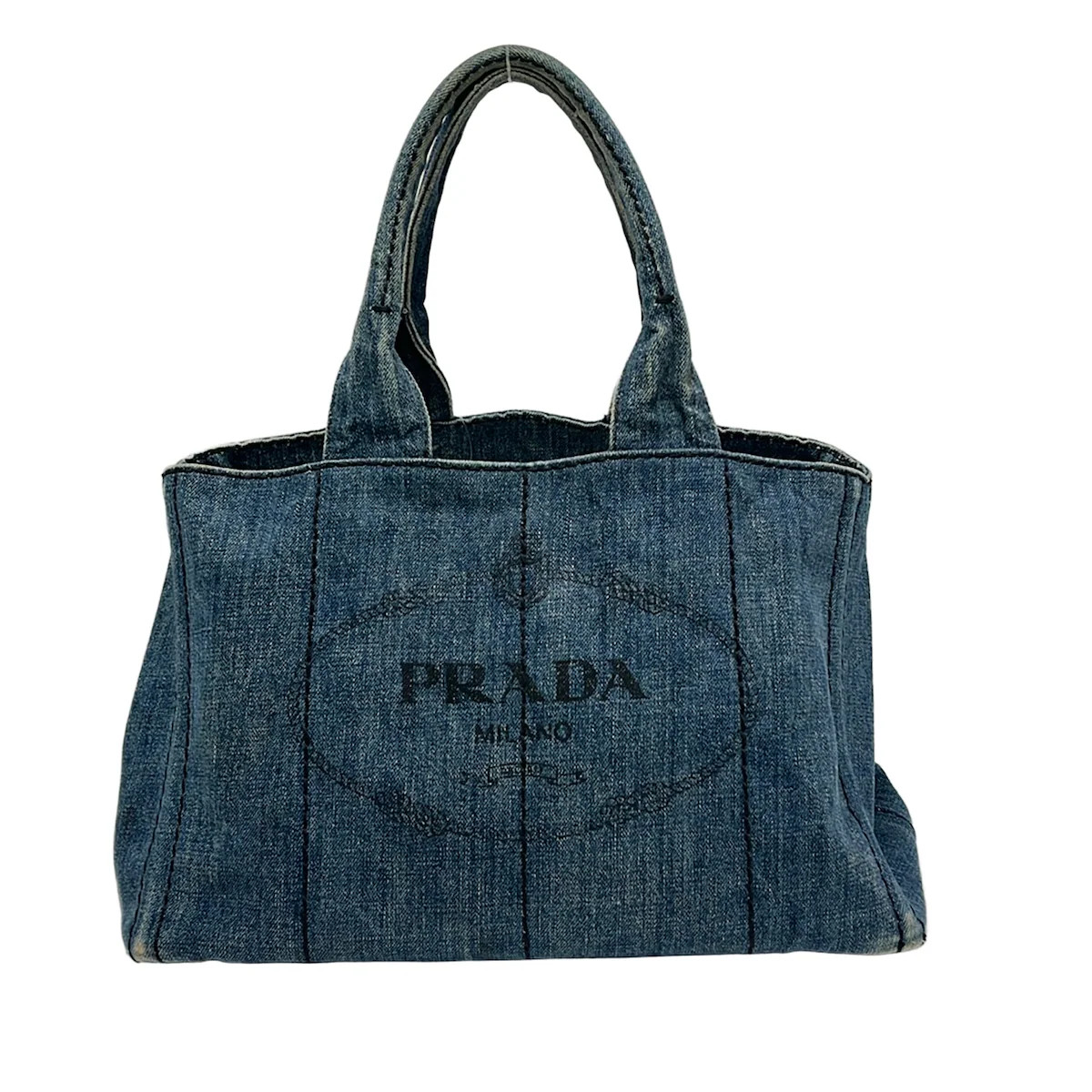 Prada Canapa Tote Bag B1877B Navy Denim - Gem