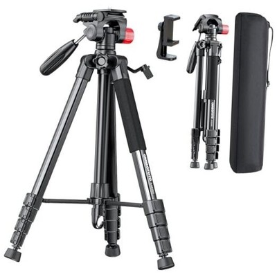 74''-Camera-Tripod, Porfessional Aluminum Heavy Duty Tripod Stand 74 inch Black