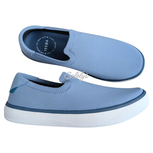 Vessi Boardwalk Slip-On Womens 9 Tidal Blue Gray Waterproof DymaTex Knit Sneaker