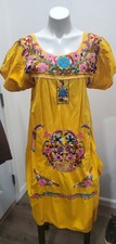 Mexican Dress Vintage Oaxacan Hand Embroidered Floral Peasant Kaftan Women  s M