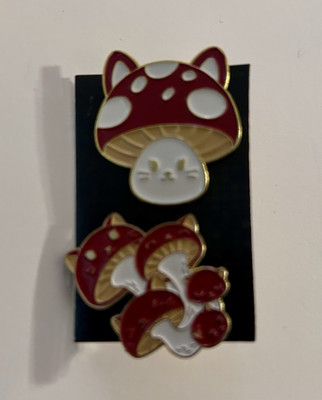 Mushroom Cat Enamel Pin Set Of 2 