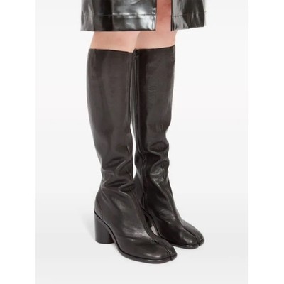Maison Margiela NEW Black Lamb Leather Knee High Tabi Boots Size 36 1/2