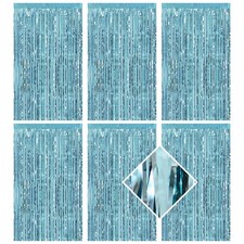 Blue Foil Curtain Backdrop 6 Pack 3.2x6.6ft Metallic Tinsel Fringe Streamer