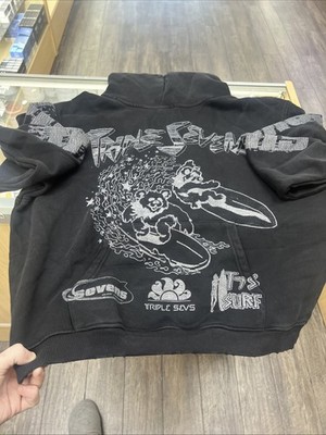 Triple Sevens 777's Black Small NWT bears Surfing Hoodie OS Crop