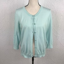 Talbots Aqua Blue Cardigan Sweater Size L Pima Cotton 3/4 Sleeve Button Office