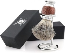 Image of Mens Traditional Natural Bristle Shaving Brush Wooden Handle Barber Hair Beard