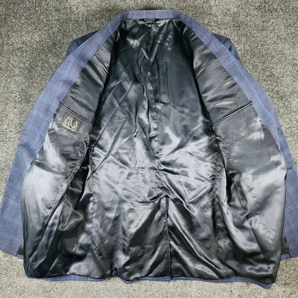 JOS A BANK Blazer 44L 100% Wool Plaid Windowpane Sport Coat Check Men Suit Jackt - Image 3 of 4