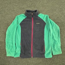 Columbia Fleece Jacket Youth Size XL Blue Teal Colorblock Full Zip Pink Trim