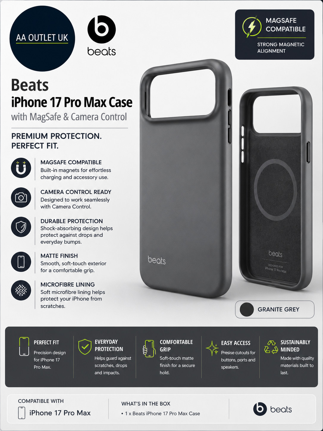 Beats iPhone 17 Pro Max Case MagSafe Camera Control Matte Finish Microfiber