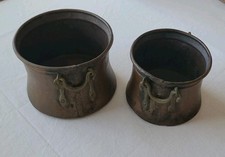 Antique 19th C Copper Hearth Cauldrons, Matched Pair , Hand Forged Iron Handles
