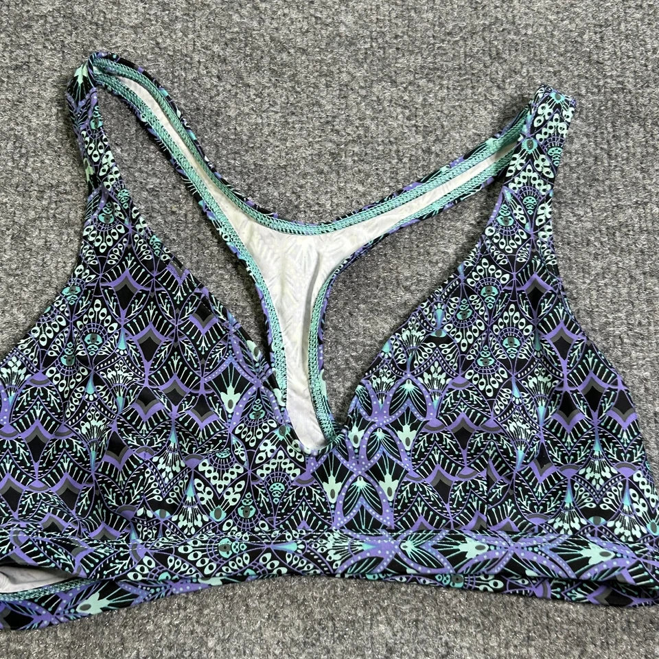 Топ бикини женский Patagonia большой фиолетовый бирюзовый геометрический T-Back спортивная спина плавание - Изображение 2 из 4