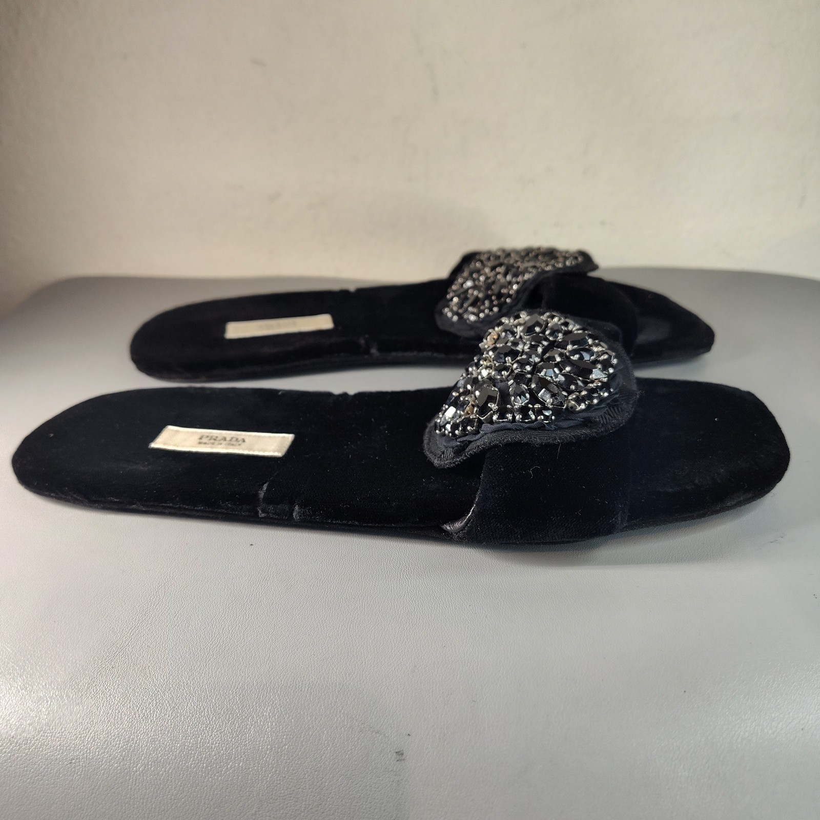 Prada Velvet Crystal Embellishments Slides Sandals Women's Sz EU 35.5 US 5.5 thumbnail 5