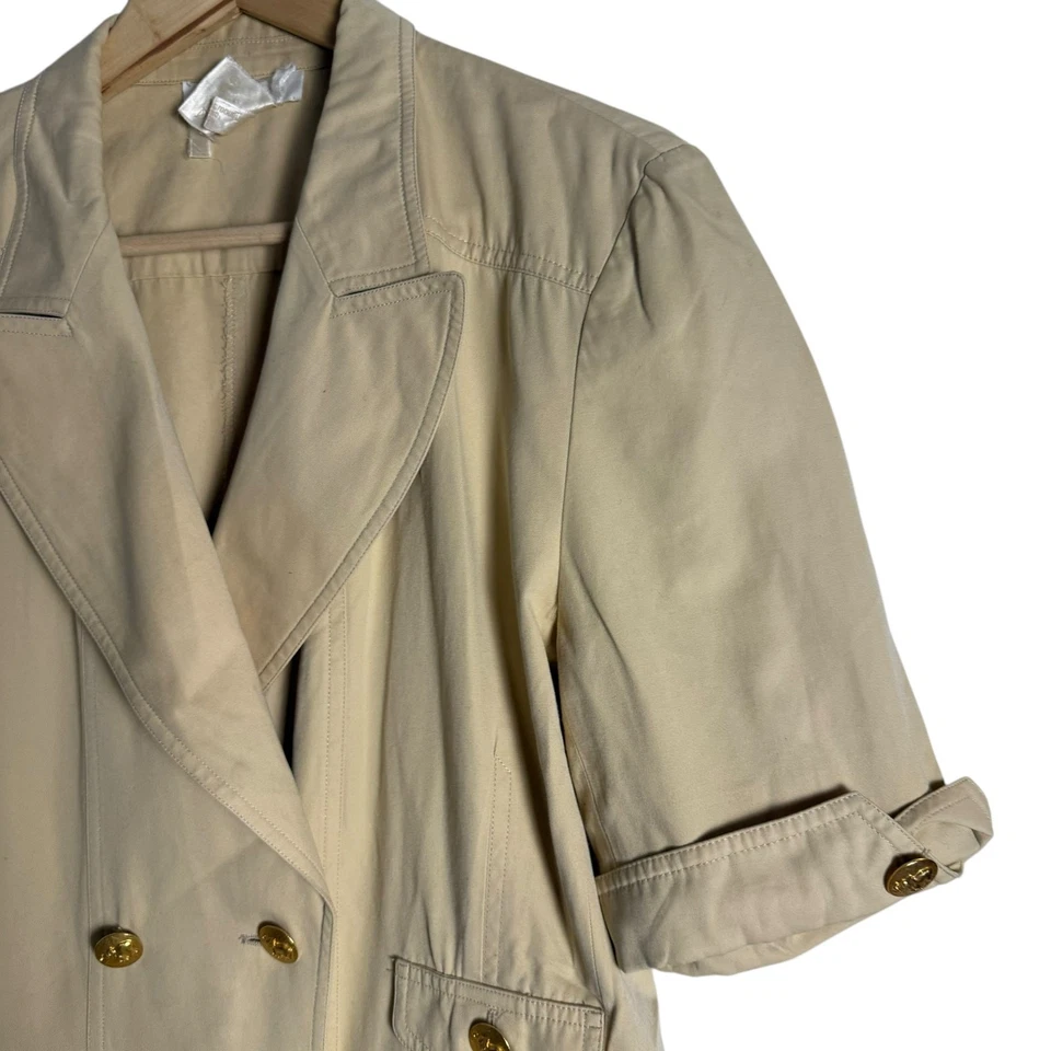 Escada Vintage 80’s Khaki Beige Double Breasted Trench Sheath Dress Size L - Image 3 of 4