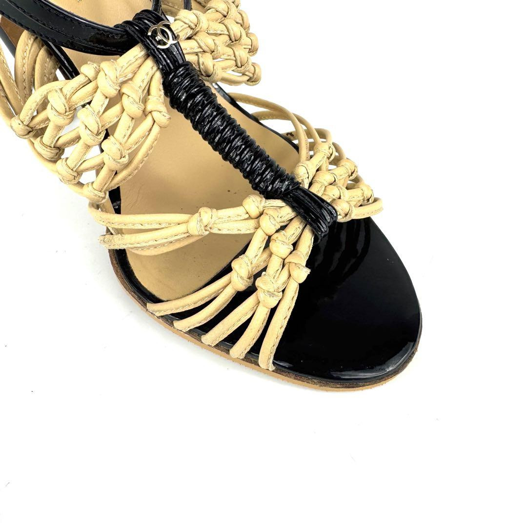 Chanel Pumps Heel Beige X Black With Coco Mark Size 37.5 US About7.5 For Women thumbnail 10