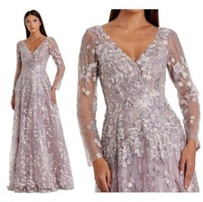 MAC DUGGAL 20402 EMBROIDERED LACE LONG SLEEVE LILAC GOWN SIZE 10 NEW WITH TAGS
