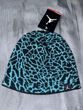 Jordan Hat Beanie One Size Mens Black Blue Elephant Print Knit Winter Sports NWT