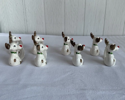 Vintage Fitz & Floyd Christmas Reindeer Napkin Ring Set Of 8 - Picture 3 of 20