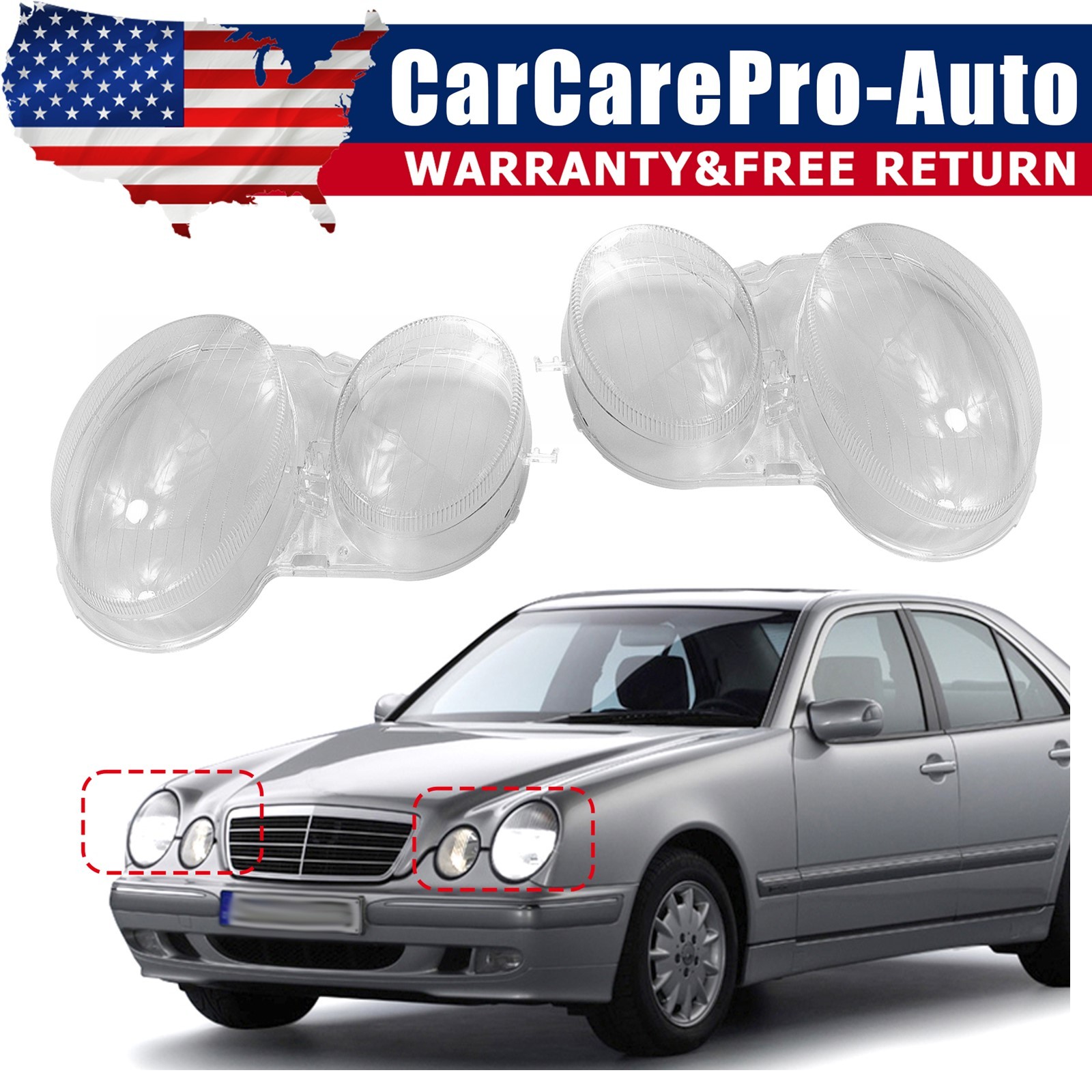 Pair Car Headlight Lamp Mask Cover Lens For Benz W210 E200 E240 E260 E280 99-03