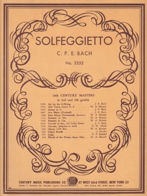 SOLFEGGIETTO - PIANO SOLO By C. P. E. Bach & Edited By Calvin Grooms *Excellent*