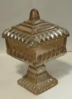 Vintage Jeanette Marigold/Carnival Glass Pedestal Wedding Box/Candy Dish 6"
