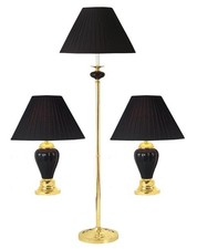 Ore International K-4101Bk-31 Ceramic/Brass Table Plus Floor Lamp Black Set Of 3