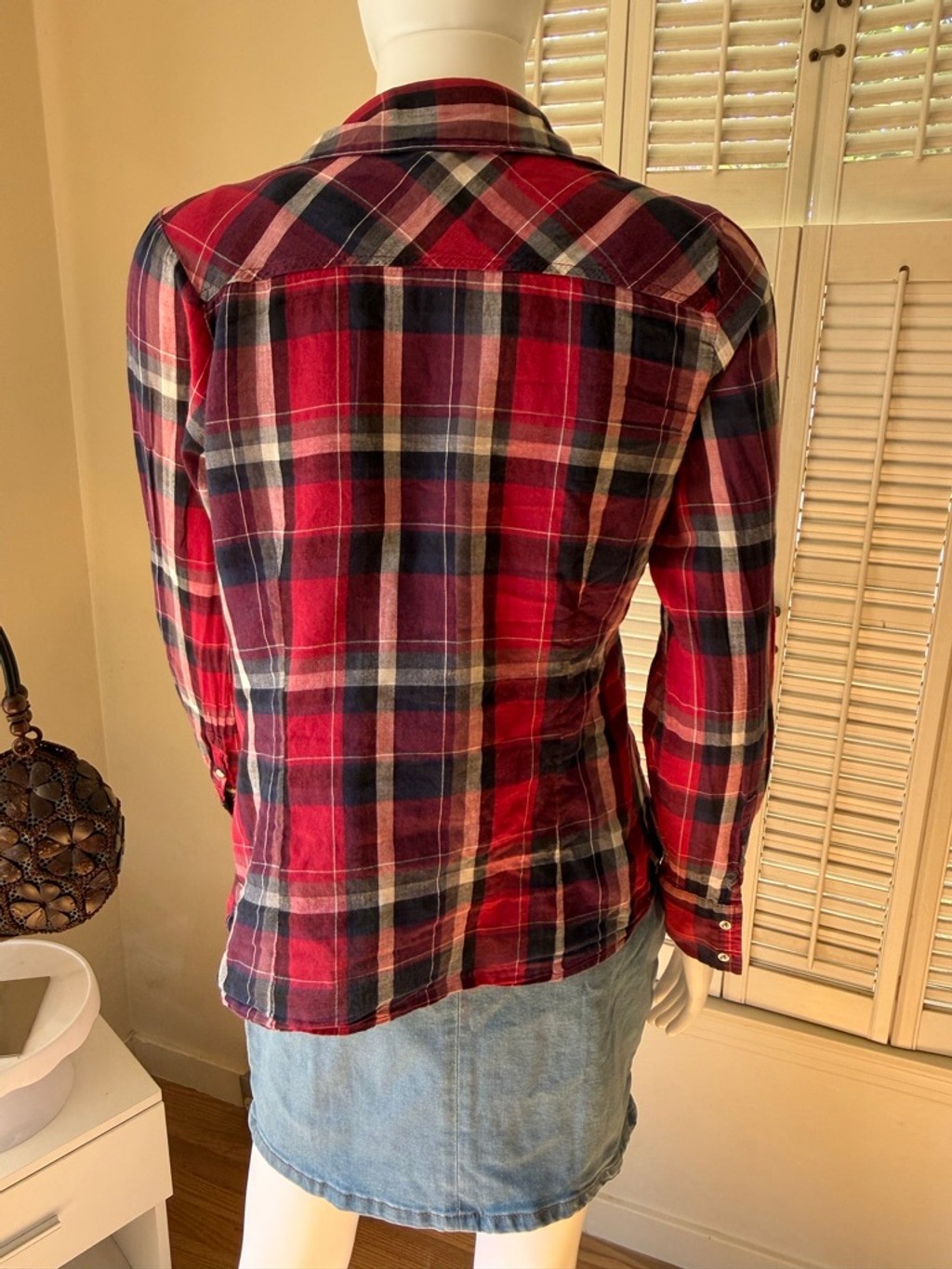 Women's Active Basic Red & Blue Plaid Button Down… - image 5