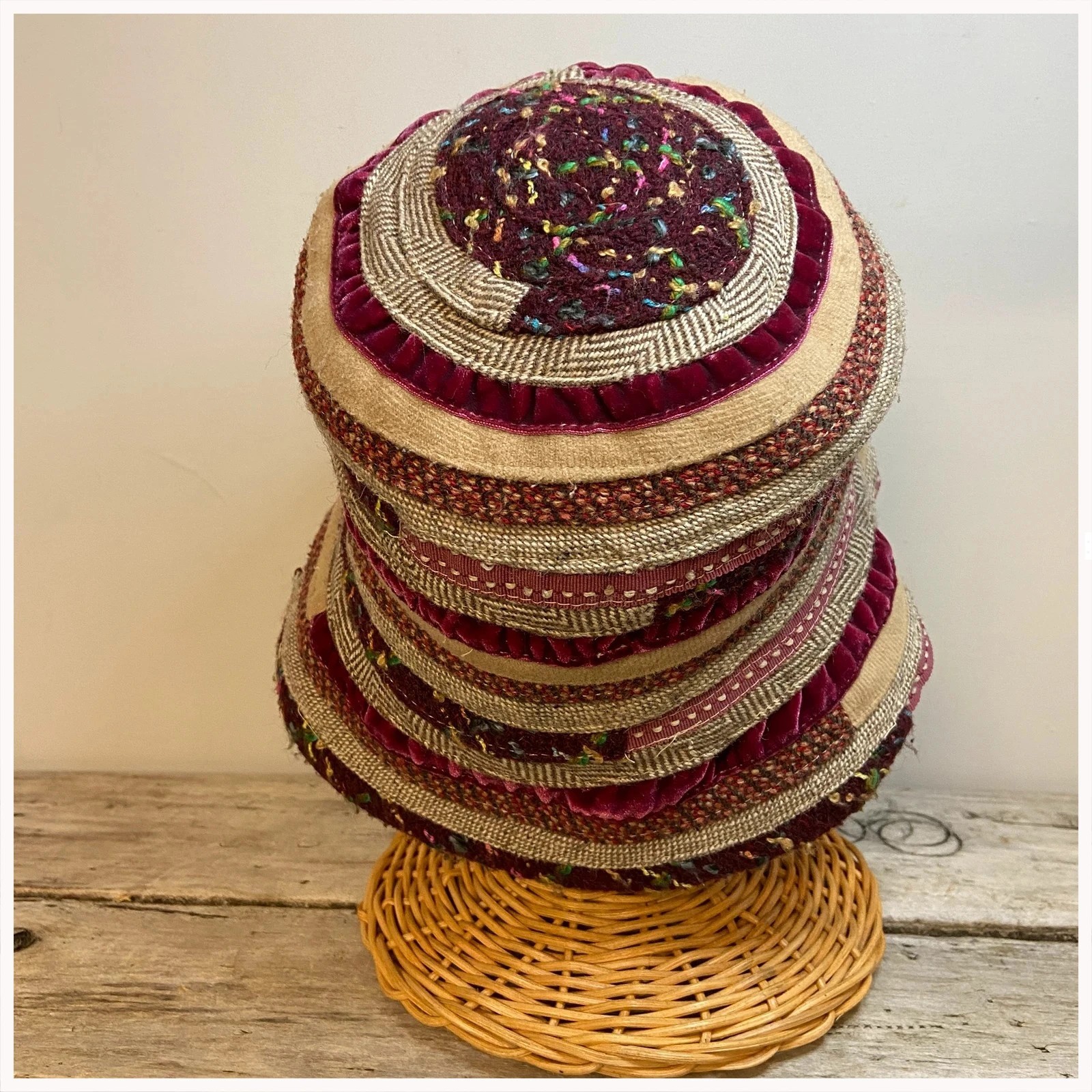 Accessorise bucket hat Red Patchwork Wool Stripe … - image 4