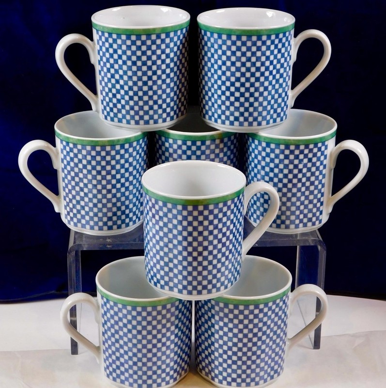 Villeroy & Boch Switch 3 Castell Porcelain Checkerboard Mugs set of 8 **RETIRED*