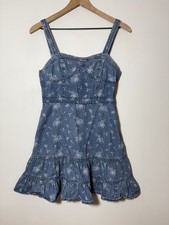 American Eagle Denim Corset Mini Dress Sz M Blue Floral