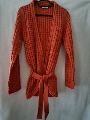 Orangene Strickjacke mit Gürtel, Vintage, Gr. S