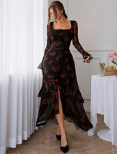 Women's Long Sleeve Modern Romantic Ruffle Floral Sleeve dress, S,M,L,XL