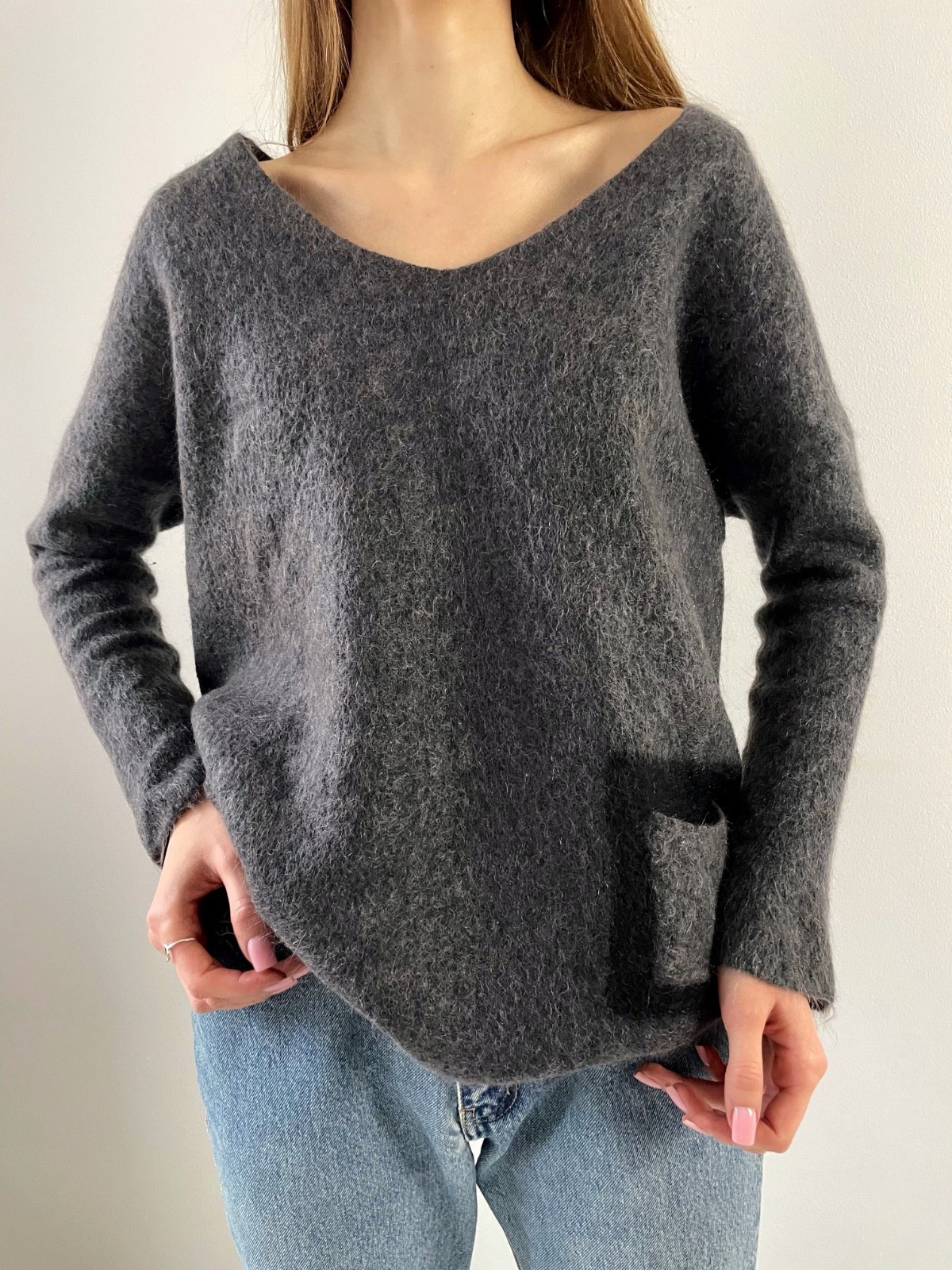 mohair fluffy sweater sarah pacini grey and black