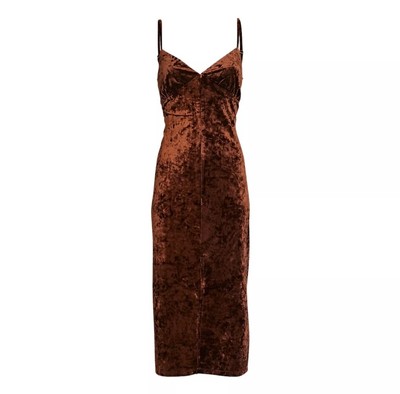 WeWoreWhat Brown Crushed Velvet Midi Slip Dress Whimsigoth