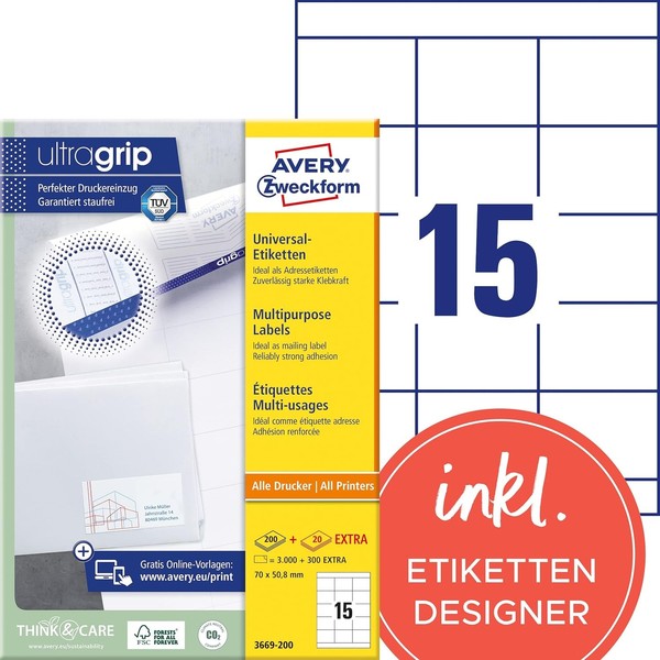 Avery Zweckform Universal-Etiketten 70 X 50,8 Mm Weiß 3.300 Etiketten-image