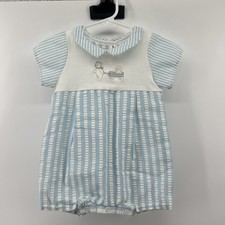 VINTAGE CARTER  s INFANT 6-9 MTHS BOYS ONE PIECE ROMPER BLUE WHITE STRIPES USA