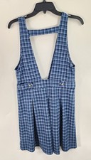 American Eagle Knit Pinafore Mini Dress Women's S Navy Blue Plaid Schoolgirl