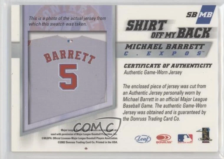 2002 Leaf Shirt Off My Back Michael Barrett #SBMB - Image 2 of 2
