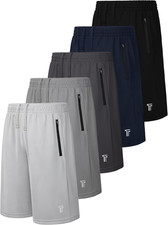 5 Pack Boys Athletic Shorts with Zipper Pockets Basketball Soccer Quick Dry Teen
