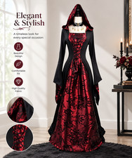 Women's Gothic Witch Halloween Costume Dress Cloak Medieval Vampire Fancy Dress